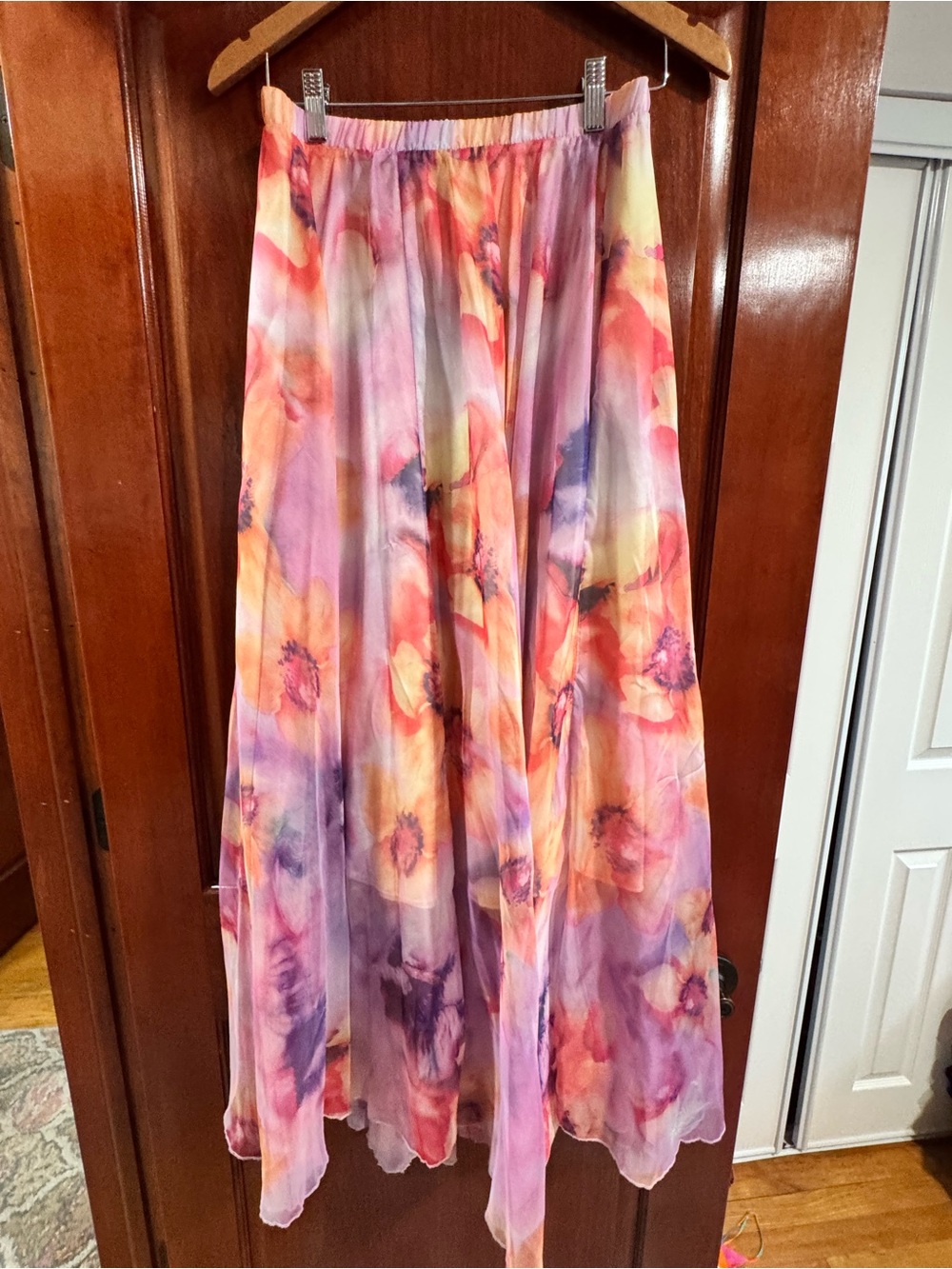 Chicwish Watercolor Floral Maxi Skirt in Pastel Pink & Lavender